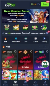 BET55 APK download logo and Android game lobby interface